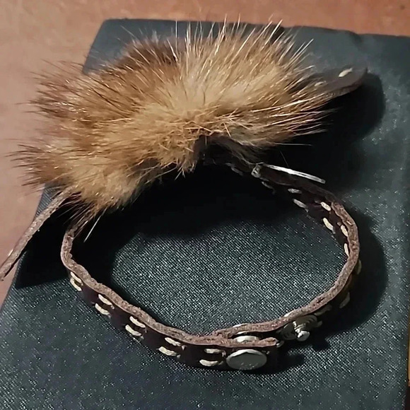 Fendi Selleria Pom Pom Brown Leather Bracelet - Picture 2 of 3